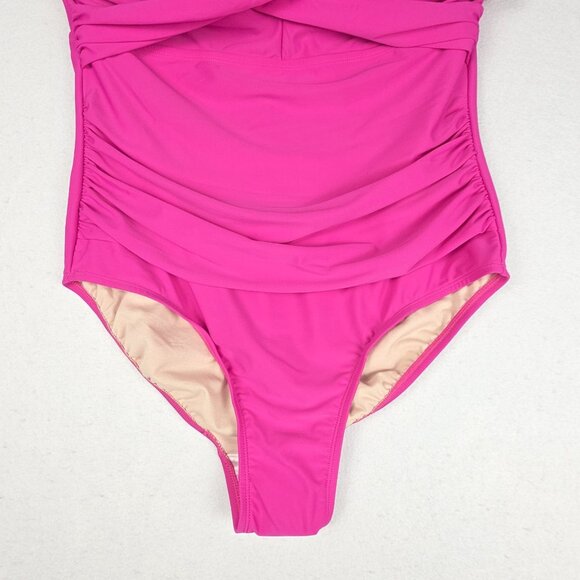 NWT Kona Sol Womens 1-piece Swimsuit Sz 17 Fushia Tummy Control Strapless Halter - Picture 3 of 13